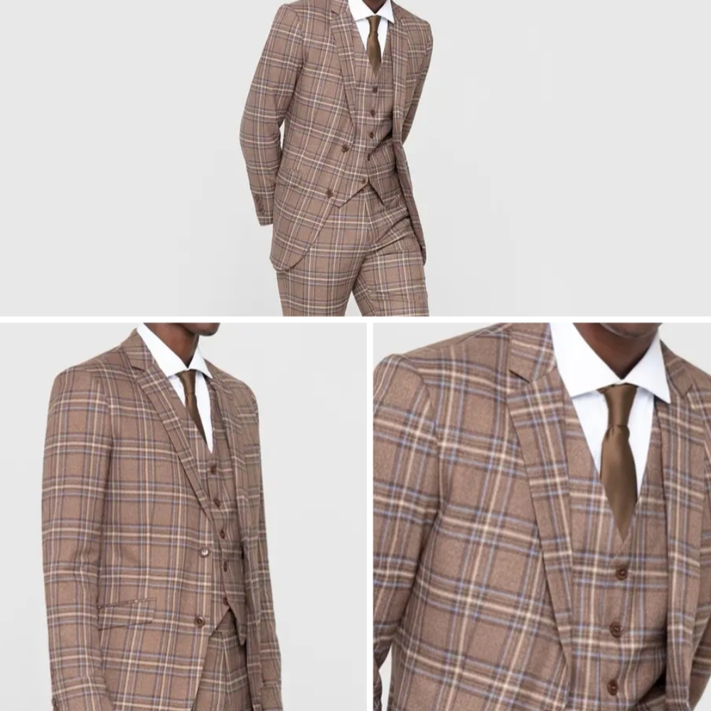 Men's Brown Plaid Suit AD Slim 42R